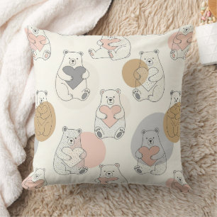 Coussin Mignon Ours Tenant un Cœur -- Nurserie Pastel (10)