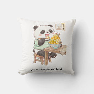 Coussin Mignon panda mangeant de la glace râpée de mangue