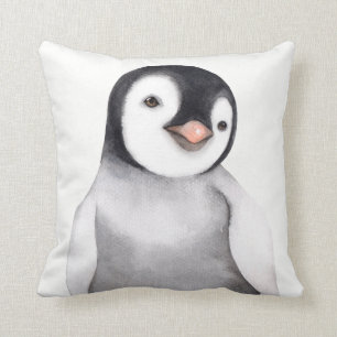Coussin Mignon Petit Manchot Aquarelle Personnalisé