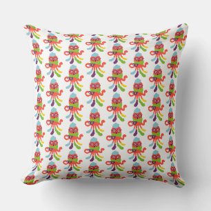 Coussin Mignon pieuvre malade pixelisée colorée