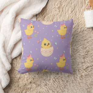 Coussin Mignon poussin de Pâques avec motif sans couture d