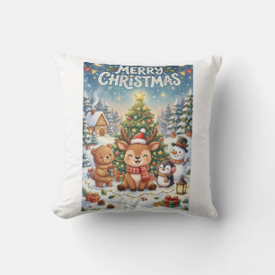 Coussin • Mignon Renne de Noël de Dessin Animé et Amis Hiv