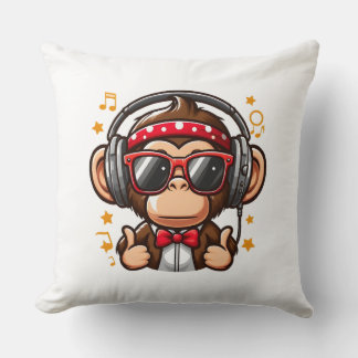Coussin Mignon singe DJ avec casque pour enfants