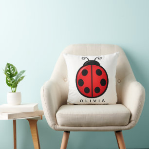 Coussin Mignonne coccinelle rouge personnalisée avec nom -