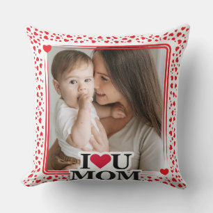 Coussin Mignonne COEUR JE T'AIME MOM Fête des Mères Cadeau