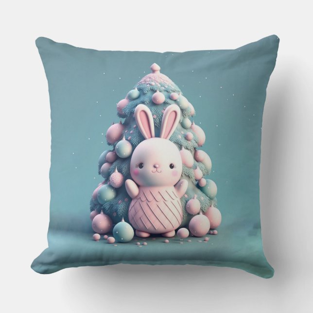 Coussin Mignonne, drôle, lapin, style kawaii (Recto)