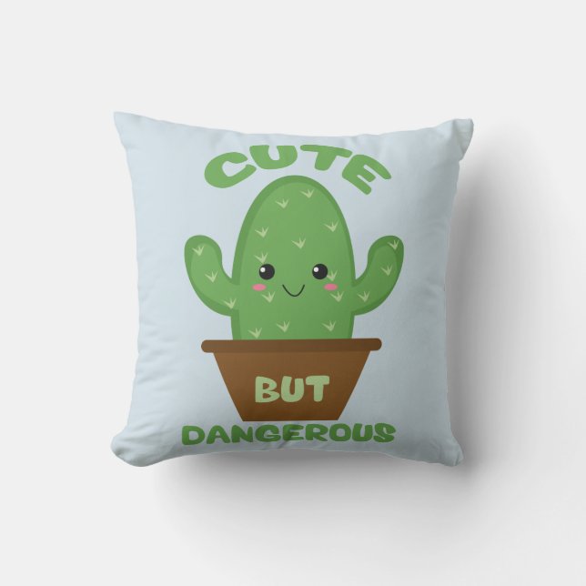 Coussin Mignonne Mais Dangereuse - Kawaii Cactus - Drôle (Recto)
