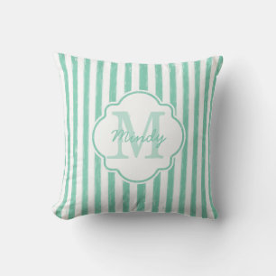 Coussin Mignonne Mint Green Peint Grilles Monogramme et no