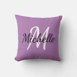 Coussin Mignonne Moderne Minimale Violet & Blanc Monogramm