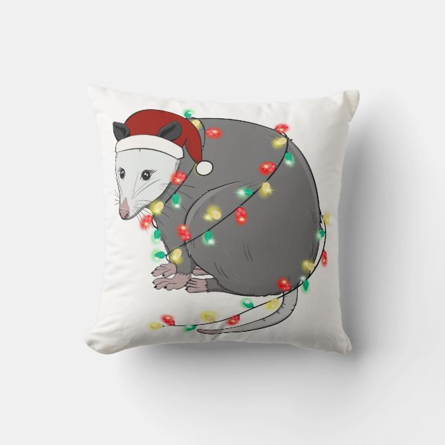 Coussin Mignonne Opossum de Noël (Recto)