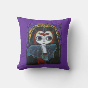 Coussin Mignonne petite poupée vampire avec chauve-souris