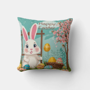 Coussin Mignonne printemps Oeufs de lapin de Pâques Illust
