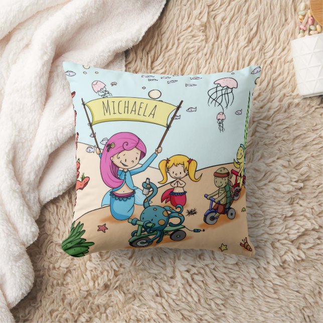 Coussin Mignonne sirène de fille personnalisée (Couverture)