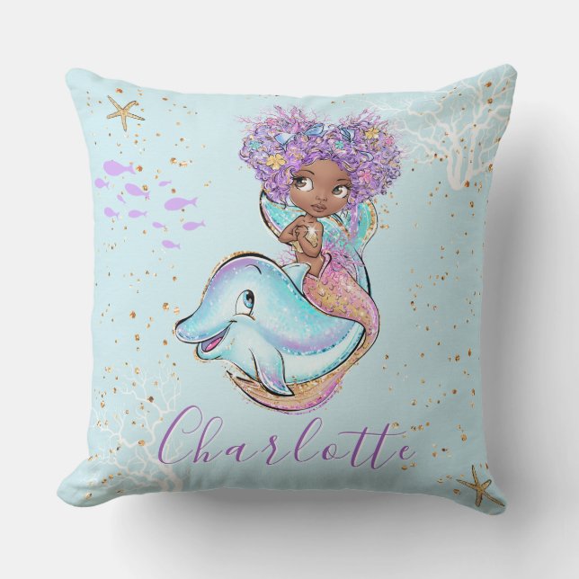 Coussin Mignonne Sirène Personnalisée Fille Bébé (Recto)