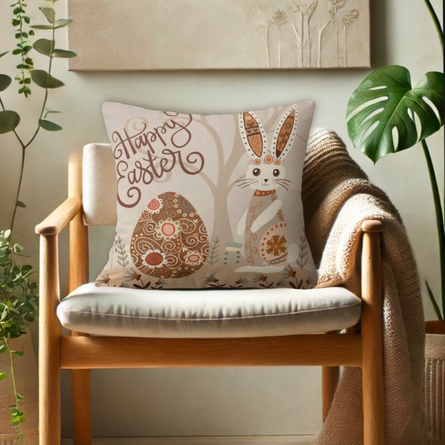 Coussin Mignonne Whimsical Joyeux Bunny de Pâques Inspiriv (Créateur téléchargé)
