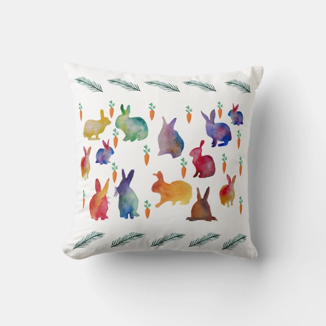 Coussin Mignons lapins colorés Pâques (Recto)