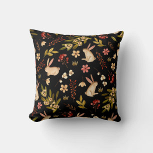 Coussin Mignons lapins : Motif à main aquarelle