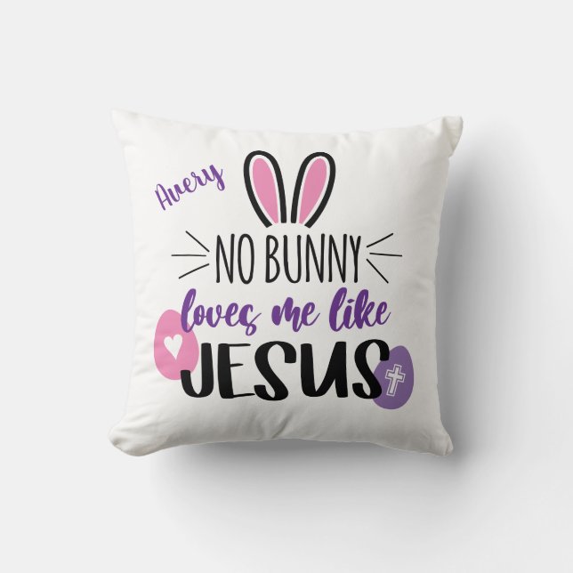 Coussin Mignons oeufs de lapin de Pâques Jésus M'aime Pers (Recto)