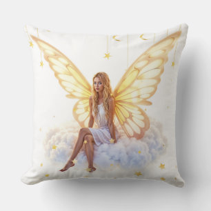 Coussin Mignons yeux bleus magiques fées ailes dorées bril
