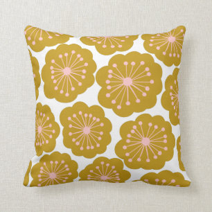 Coussin Milieu du siècle moderne Floral Motif Mustard