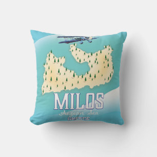 Coussin Milos, île grecque Carte de voyage poster art.