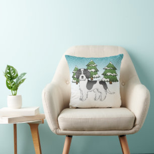 Coussin Mini Goldendoodle Parti-color Noir Forêt d'Hiver