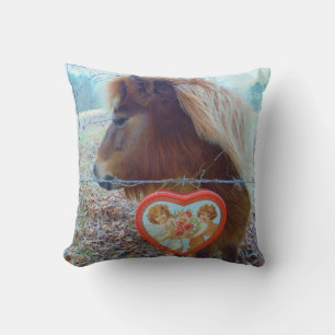Coussin Miniature Cheval Brun Coeur de la Saint-Valentin