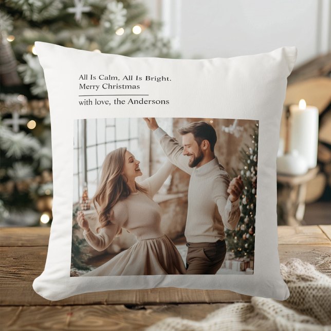 Coussin Minimal All Is Calm All Is Bright Christmas Photo  (Créateur téléchargé)