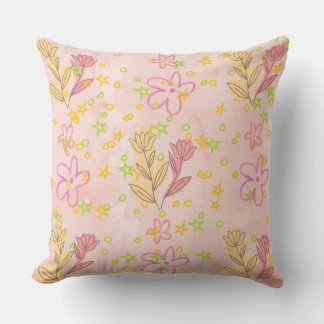 Coussin Minimal floral doodle pattern -pastel colour art 