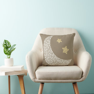 Coussin Minimal Moon & Gold Stars Decorative Throw Pillow
