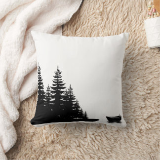 Coussin Minimal Woodland Black and White Pine Tree 