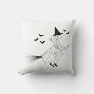 Coussin Minimalisme de l'art en ligne noir de sorcière et