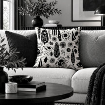 Minimalist Black White Boho Rainbow Throw Pillow