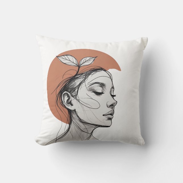 Coussin Minimalist Botanical Face – One Line Art Pillow (Recto)