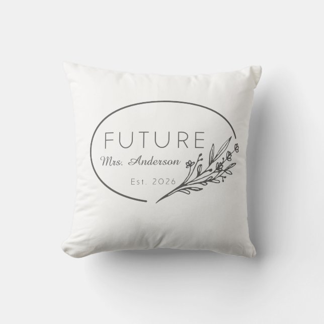Coussin Minimalist Floral Future Mrs. Est. 2026 Custom Wed (Recto)
