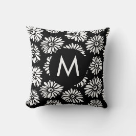 Coussin Minimalist Groovy Black and White Daisy Monogram
