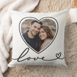 Coussin Minimalist Heart Photo Pillow With Love Script