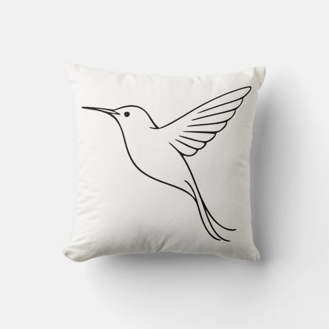 Coussin Minimalist Hummingbird Line Art in Flight (Recto)