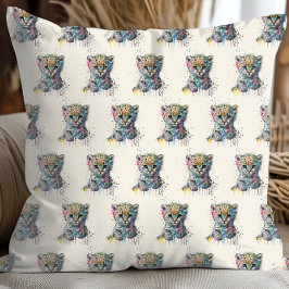 Coussin Minimalist Ivory Watercolor Leopard Pattern