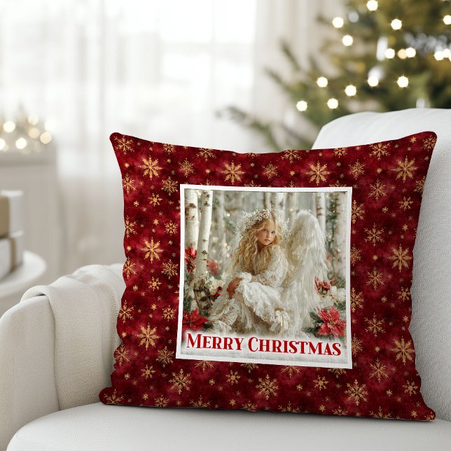 Coussin Minimalist Victorian Angel Red Gold Holiday Xmas (Minimalist Victorian Angel Red Gold Holiday Christmas Pillow

)