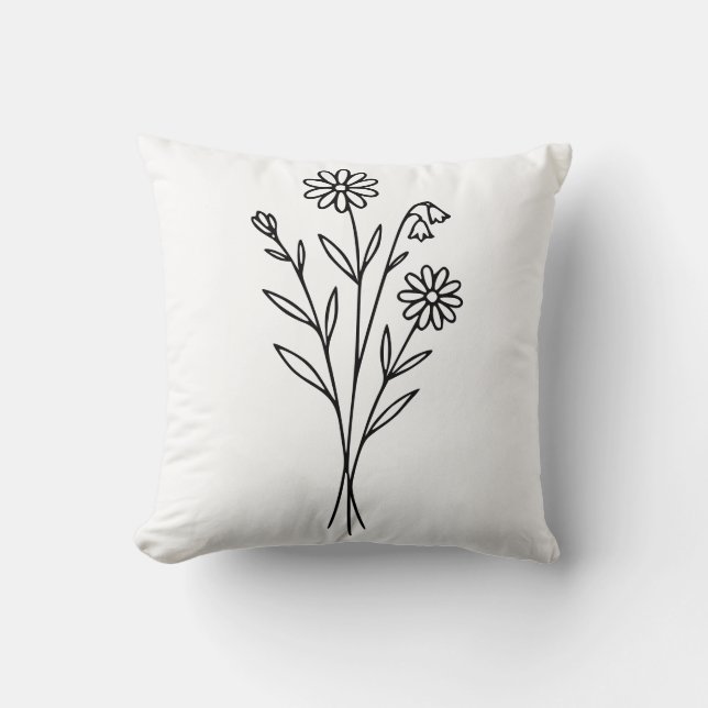 Coussin Minimalist Wildflower Botanical Bouquet Line Art (Recto)
