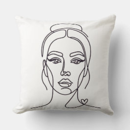 Coussin Minimalist Woman Face Line Art Throw Pillow