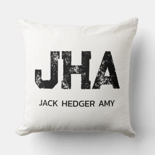COUSSIN MINIMALISTE NOIR MONOGRAMME À TROIS LETTRES NOM BL