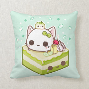 Coussin Minou mignon de mochi avec le gâteau de thé vert
