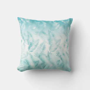 Coussin Mint Aqua White Tropical Beach Leaves          