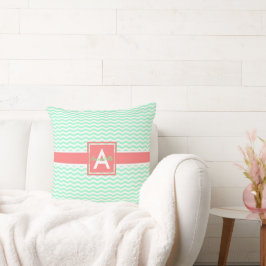 Coussin Mint Coral Chevron