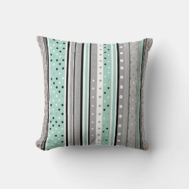 Coussin Mint Green Grey and White Striped Polka dot 