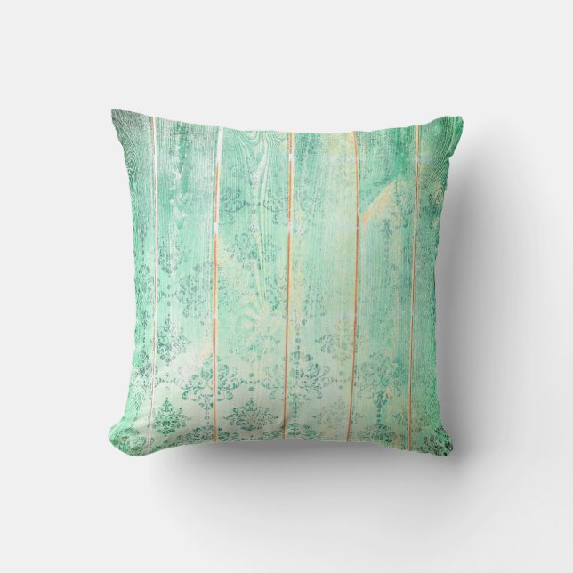 Coussin Mint Tiffany Damask Métallic Bois Maison (Recto)