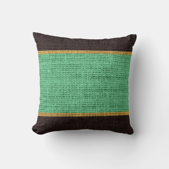 Coussin Mint vert et Brown Rustic Burlap Jute Arrière - pl (Recto)