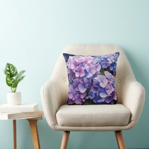 Coussin Minuit Jardin Violet Hydrangea Aquarelle